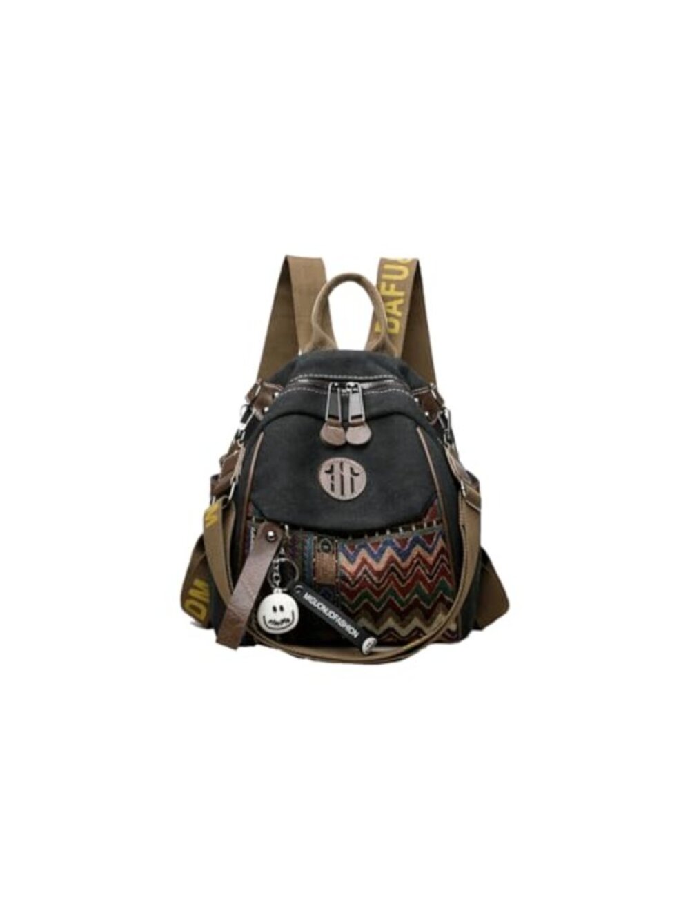 Canvas Backpack Ethnic Embroidery Bohemian Convertible Crossbody Shoulder Bag